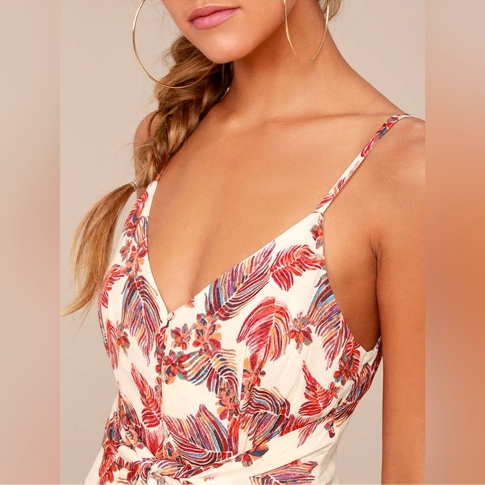 FREE PEOPLE | Hot Tropics beige/red multi floral wide leg cropped jumpsuit - Picture 4 of 4